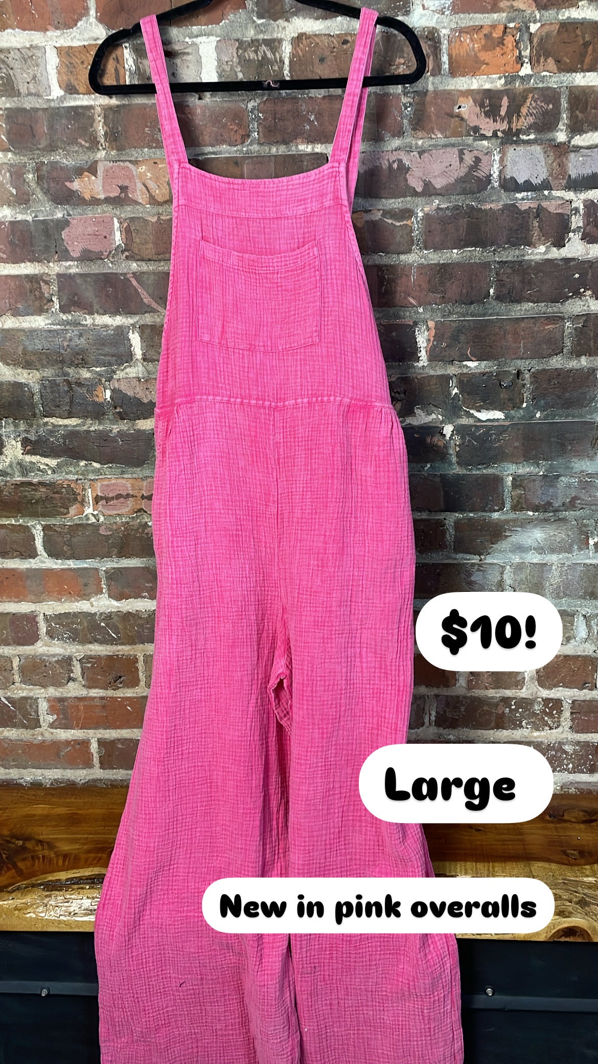 New in pink overalls